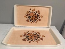 Lot 2 Mid-Century Vintage SERVING TRAY Melamine Japan Brown Floral TV
