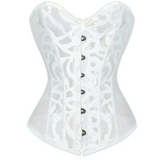 Women Lady Corset Mesh Lace Up Overbust Bridal Basque Black White Plus Size