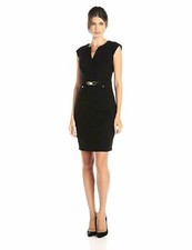 Calvin Klein Women's Shift Dress W/Gold Hardware, Black, 2