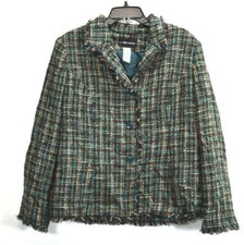 Sag Harbor Womens Notch Lapel Button Up Long Sleeve Frayed Tweed Knit Blazer 16