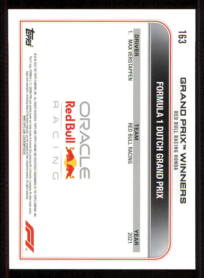 2022 Topps Chrome Formula 1 Checker Flag Refractors #163 Max Verstappen GPW - Image 2 of 2