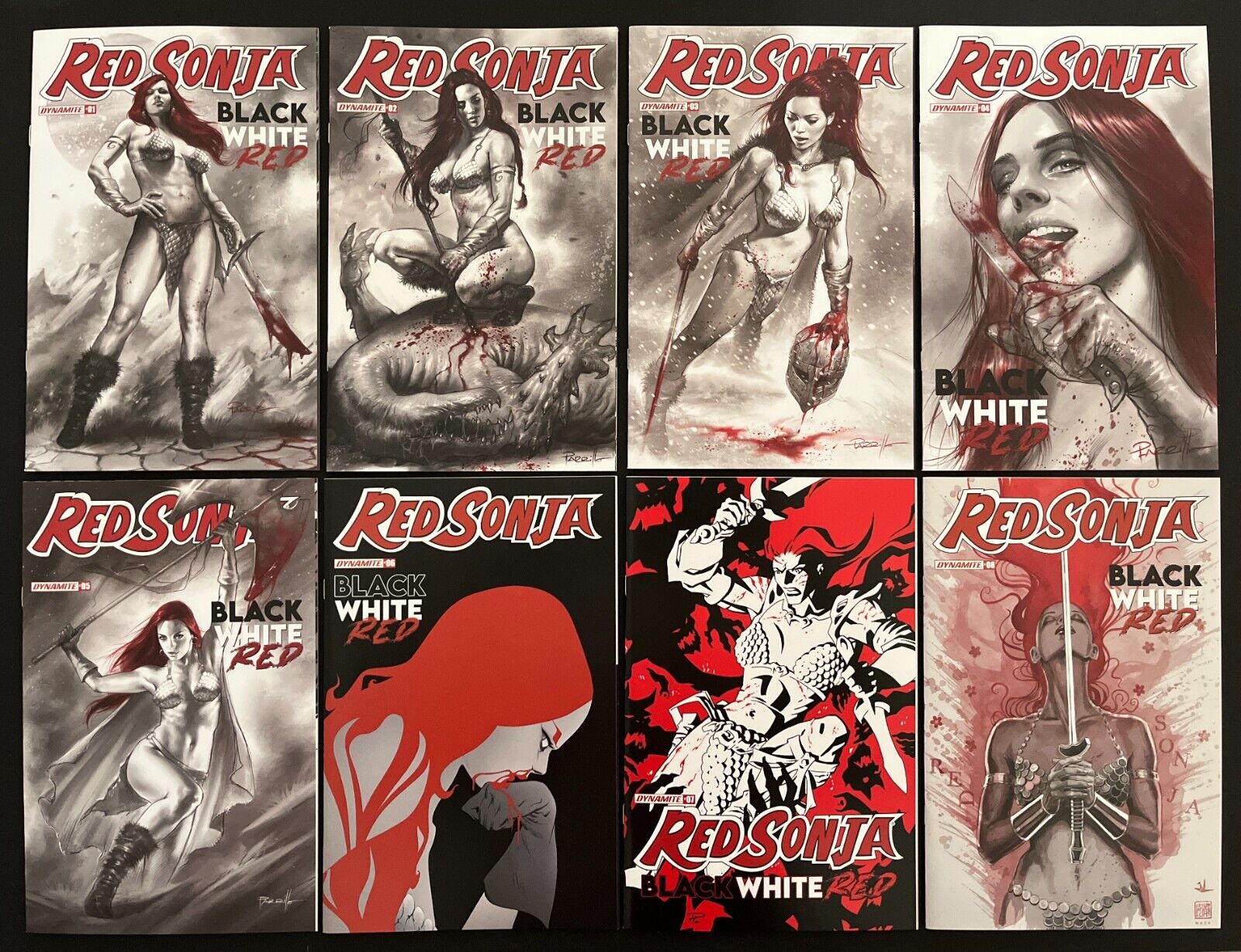 RED SONJA BLACK WHITE RED #1,2-8 complete series; Dynamite; Russell,Parrillo,Lee