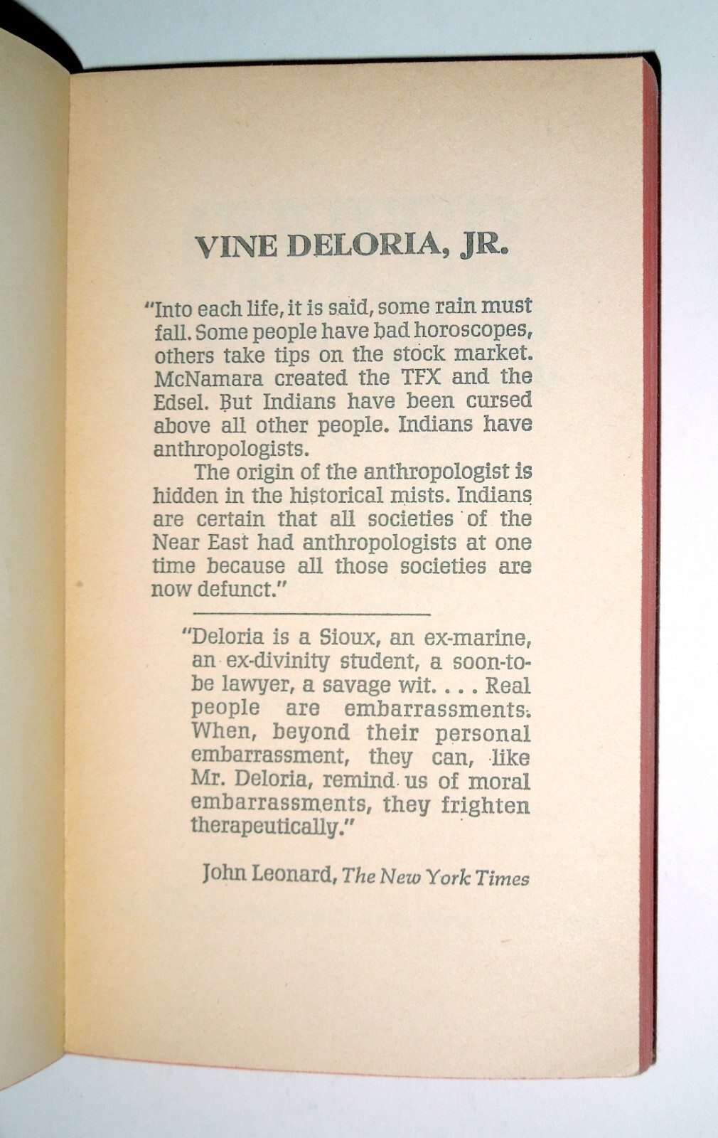 Custer Died For Your Sins An Indian Manifesto Deloria Jr 1970 Sc 