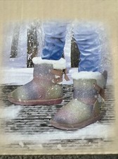 Lily Dan Girl's Rainbow Glitter Faux Fur Shearling Sparkle Cozy Boots 13/1