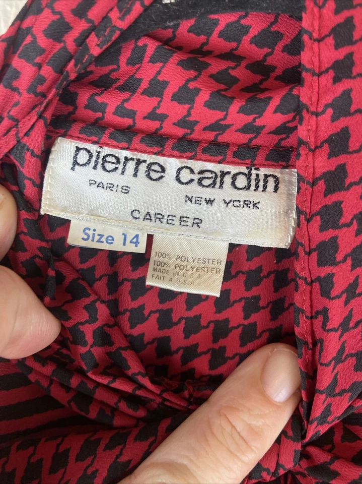 Vestido Pierre Cardin Vintage Carrera Manga Larga Rojo Negro Pata de Gallo Talla 14 Foto 2 de 4