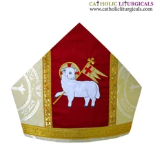 New Metallic Gold Mitre with Agnus Dei embroidery,mitra,Bishop's Mitre