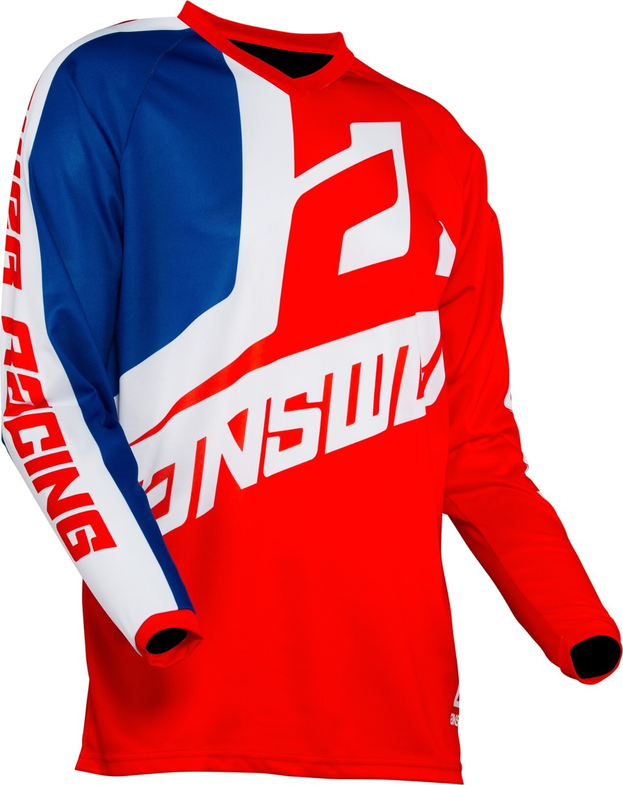 Open Box Answer Youth Syncron Voyd Dirt Bike Jersey Red/Reflex Blue/White XL