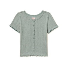 Wonder Nation Girl's Ribbed Short Sleeve Shirt Green Size L 10-12 NEW