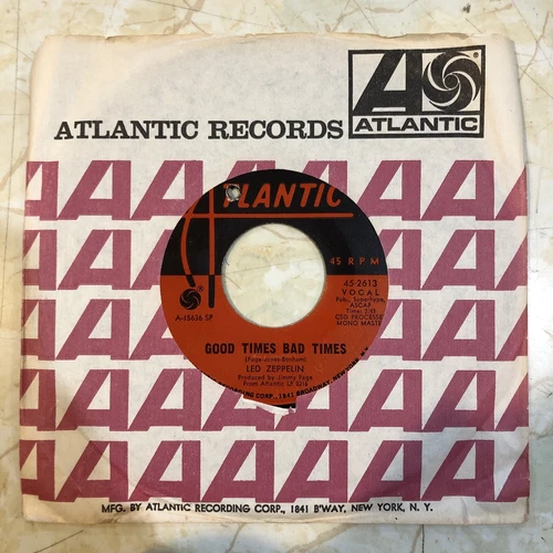 Led Zeppelin Good Times Bad Times 1969 45 w/Company Sleeve, VG+ Vinyl