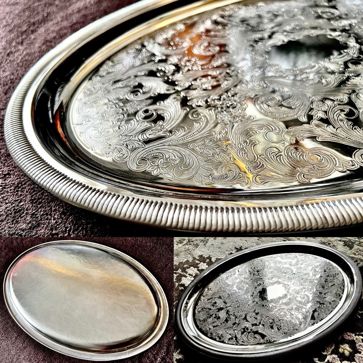 Large Vintage 1950s English Falstaff Silver Plated Oval Tray (18.5