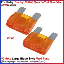 For Harley Touring/Softail/Dyna/V-Rod 2Pcs of 40 Amp Large Blade Style Maxi Fuse