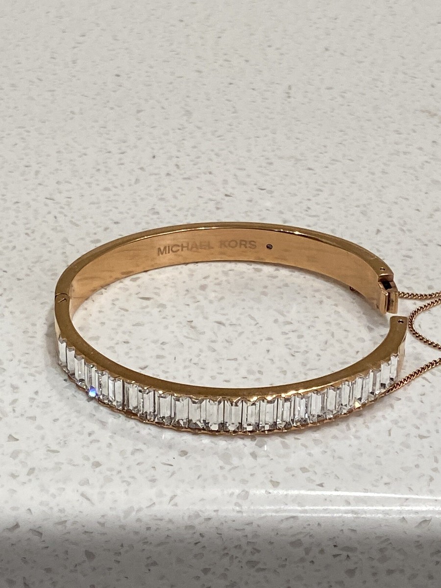 MICHAEL KORS Rose Gold Tone Hinged Channel Crystal Set Bangle