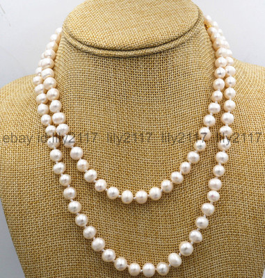 25-Inch Freshwater Akoya Pearl Necklace - 7-8mm White Baroque Pearls, Silver Plated, Handmade 3 thumbnail image