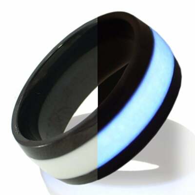 Black Titanium White Glow in the Dark Ring (Single Line)