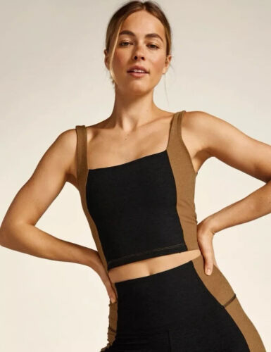 Beyond Yoga Spacedye Cropped Tank Womens Small Black Brown Vitality Colorblock