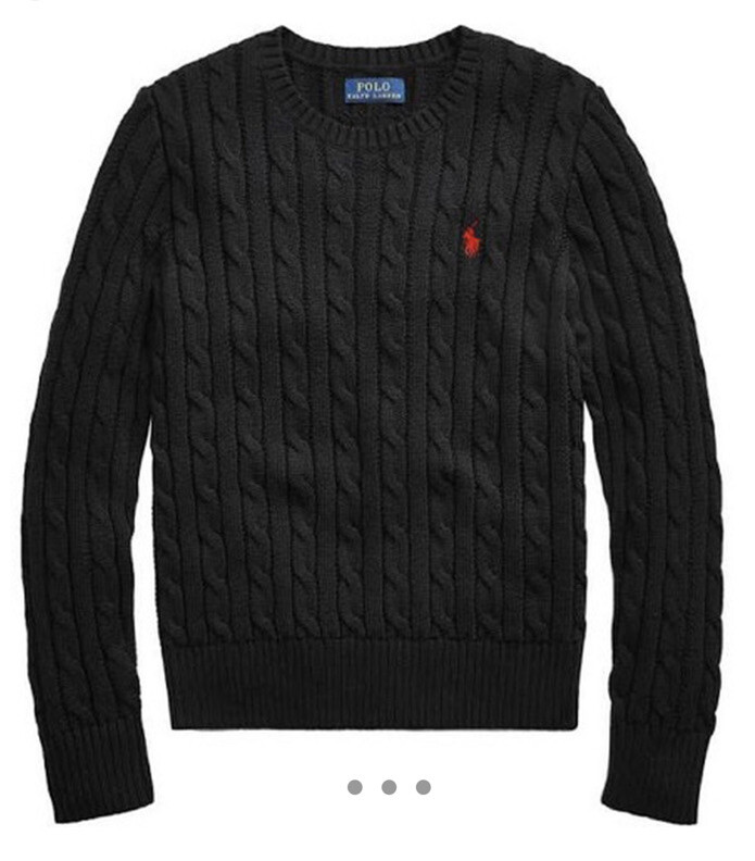 Autentico maglione nero Ralph Lauren polo maglia cavo unisex rosso pony