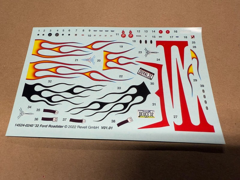 WOW 1932 Ford Roadster Decals Flames Logos  Revell 1/25 Scale HOT ROD Rat Look