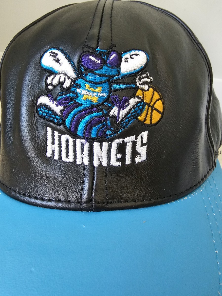 Vintage LEATHER Hat Charlotte Hornets Snap adidas Throwback NBA