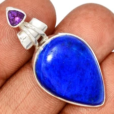 Natural Lapis Lazuli - Afghanisthan & Amethyst 925 Silver Pendant CP20104