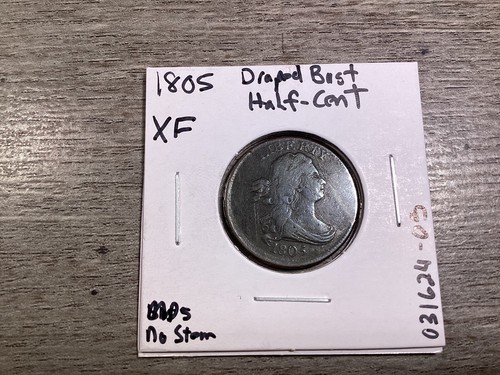1805-Draped Bust -"Half Cent" U.S. Coin-Medium 5/Stemless-XF Condition 031624-05 - Picture 3 of 4