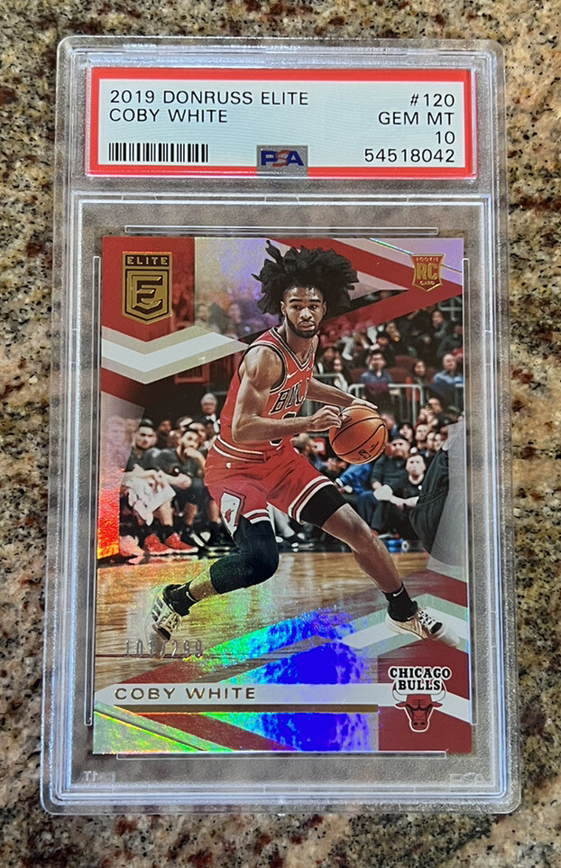 2019-20 Panini Donruss Elite Coby White PSA 10 Rookie /299 #120 Bulls