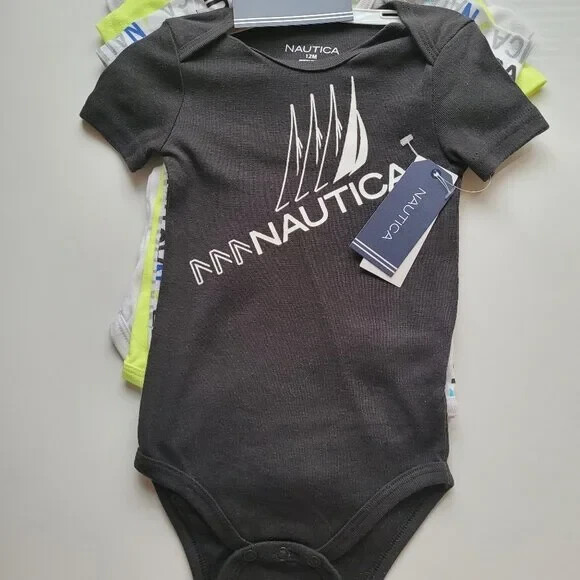 NEW 4pk Infant Baby Boy Nautica Bodysuits multicolor with logo Size 12
