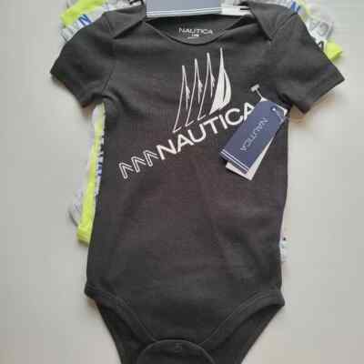 NEW 4pk Infant Baby Boy Nautica Bodysuits multicolor with logo Size 12 
