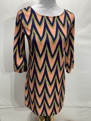 Candy Rose Woman's Small LS Orange Navy Chevron Print Sheath Dress