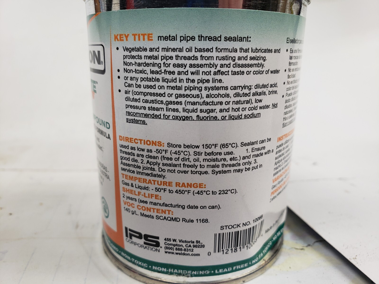 WeldOn® Key Tite 505 10068 Pipe Joint Compound 1/2pt HRI Day India