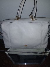 Coach White Pebbled Leather Top Handle Zipper Closure Satchel Crossbody Bag