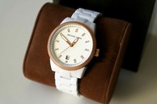 MICHAEL KORS ROSE GOLD TONE,ACRYLIC WHITE BAND,CRYSTAL,BRACELET WATCH MK5404