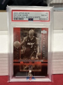 2003 UPPER DECK Rookie Exclusives DWYANE WADE #5 Black & White PSA 8