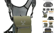 Binocular Harness Chest Pack: Bino Case with Magnetic Lid and Rain Cover Green