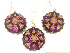 Katherine  s Collection Purple and Gold Collection Hand Blown Glass Ornaments 3 