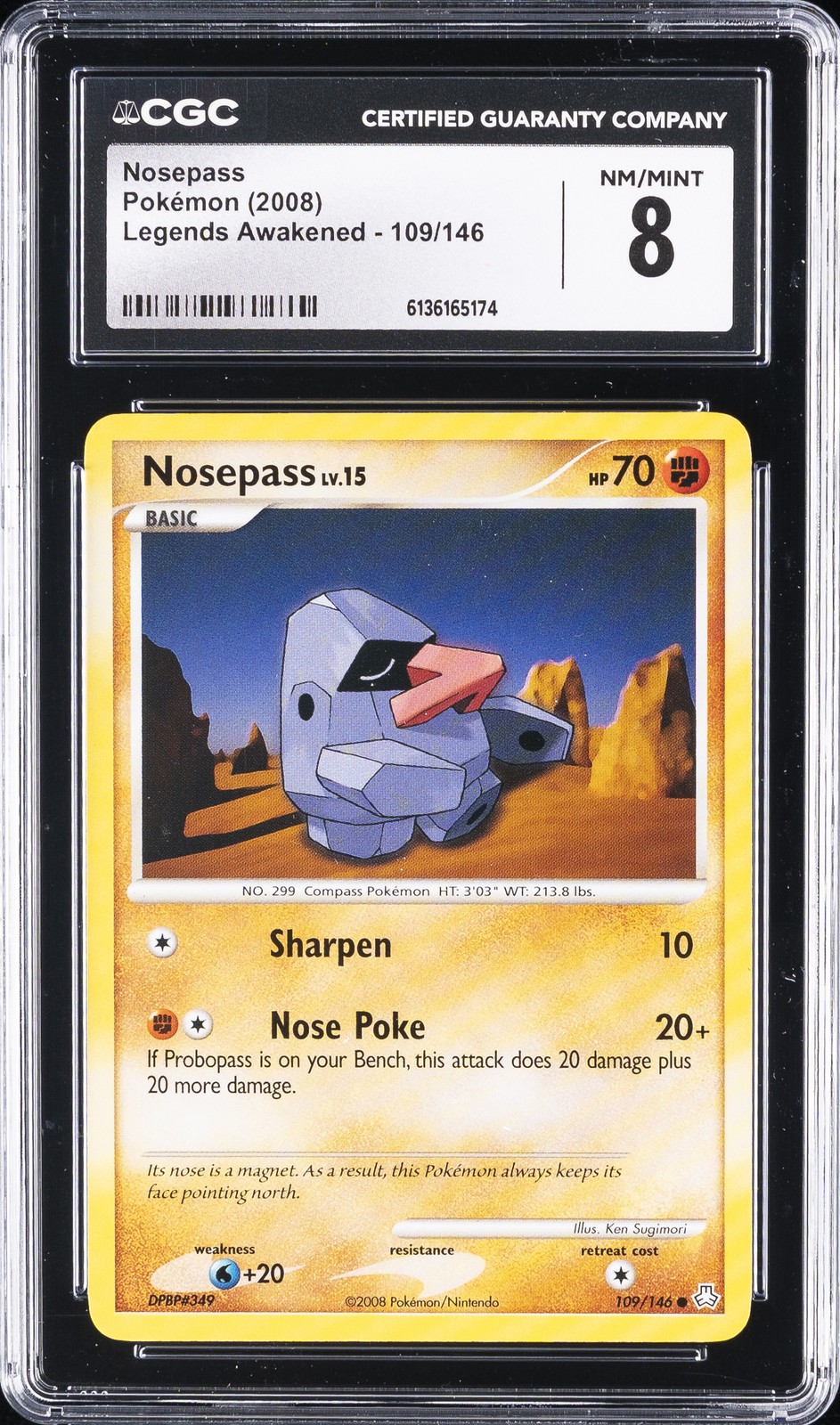 2008 POKEMON LEGENDS AWAKENED #109/146 NOSEPASS CGC 8