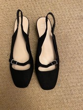 M&S Insolia Flex Shoes Black Faux Suede Square Toe Slingback Low Block Heel UK 4