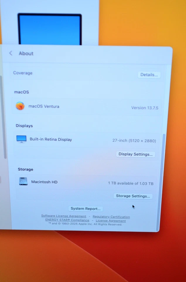 2017 Apple iMac 27" 5K i7 4.2GHz 32GB Ram 1TB Fusion Radeon Pro 575 4GB Ventura - Image 3 of 4