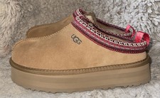 UGG Tazz Women s Platform Mule Slippers Suede Shearling Lined Beige/Red 8