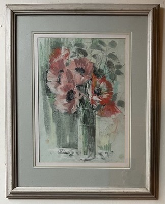 Großes Original Abstraktes Modernist Blumenstillleben Gemälde, Signiert