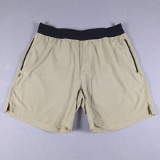 Rhone Mako Shorts Mens Large Beige 7" Inseam Unlined Stretch Zip Pocket Workout