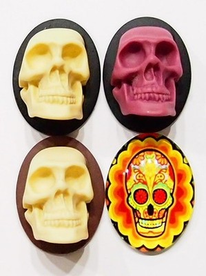 4 Different Colors of 40x30mm Huge 3-D Skull Heads, Gothic Steampunk Zombie