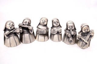 6x Vintage PELTRO Solid Cast Italian Pewter Nun Musician Figures 2.5" 2kg S60
