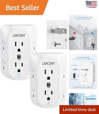 6-Outlet 2 Prong to 3 Prong Adapter with Grounding Surge Protection - 2 Pack