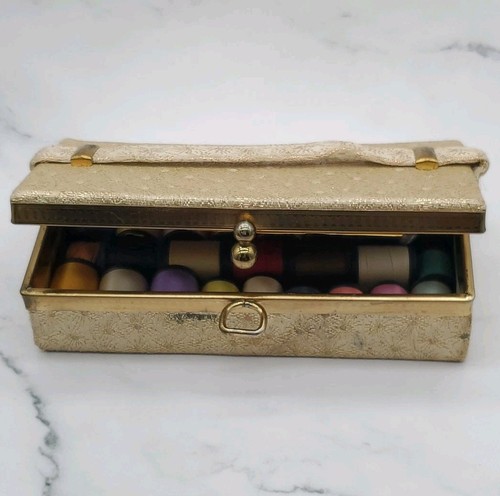 Vintage 1960's Belding Corticelli Gold Brocade Sewing Box