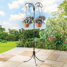 4-Arm Garden Hanging Basket Stand � Steel Plant, Feeder & Lantern Holder