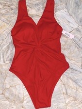Victorias Secret  Swim Twist Plunge One-piece Swimsuit Ribbed Red