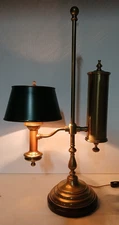 VINTAGE BRASS TOLE STUDENT DESK TABLE LAMP GREEN SHADE REPRODUCTION OIL LAMP