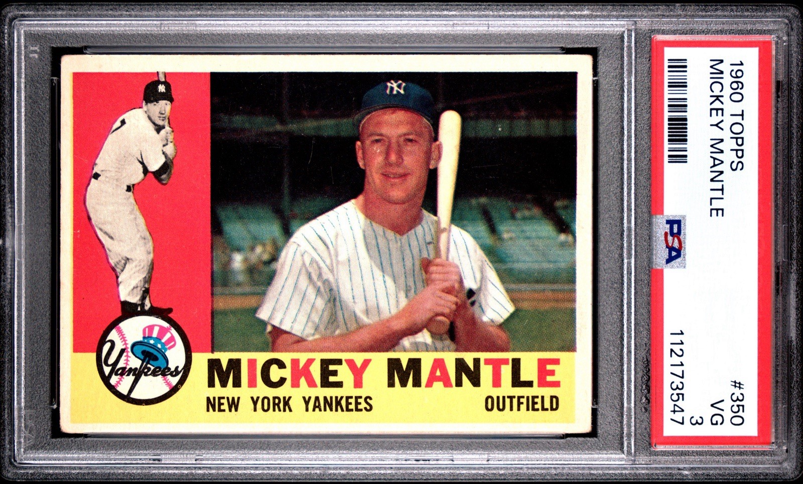 1960 Topps #350 Mickey Mantle PSA 3 - NICELY CENTERED WITH GREAT COLOR