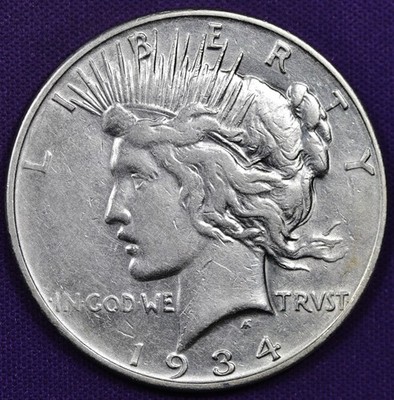 1934-d Peace Silver Dollar. Error Dramatic Doubling of Top 3 Rays Rt. AU. 208543