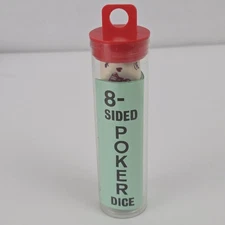 1993 8-Sided Poker Dice Game in Tube 5 Eight Sided D8 Gambling Set Koplow Vtg